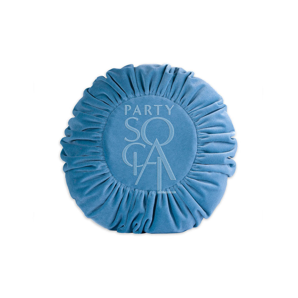 Charming round velvet cushion cover in powder blue, featuring a soft, plush texture. The delicate blue hue adds a serene and elegant touch, perfect for creating a soothing and stylish accent in any decor.