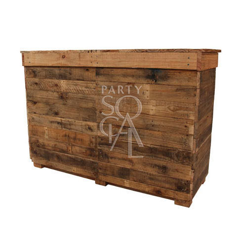 Rustic bar unit crafted from weathered wood with a natural finish. Features multiple shelves and compartments for storage, ideal for a cozy, vintage-inspired home bar or entertainment space.