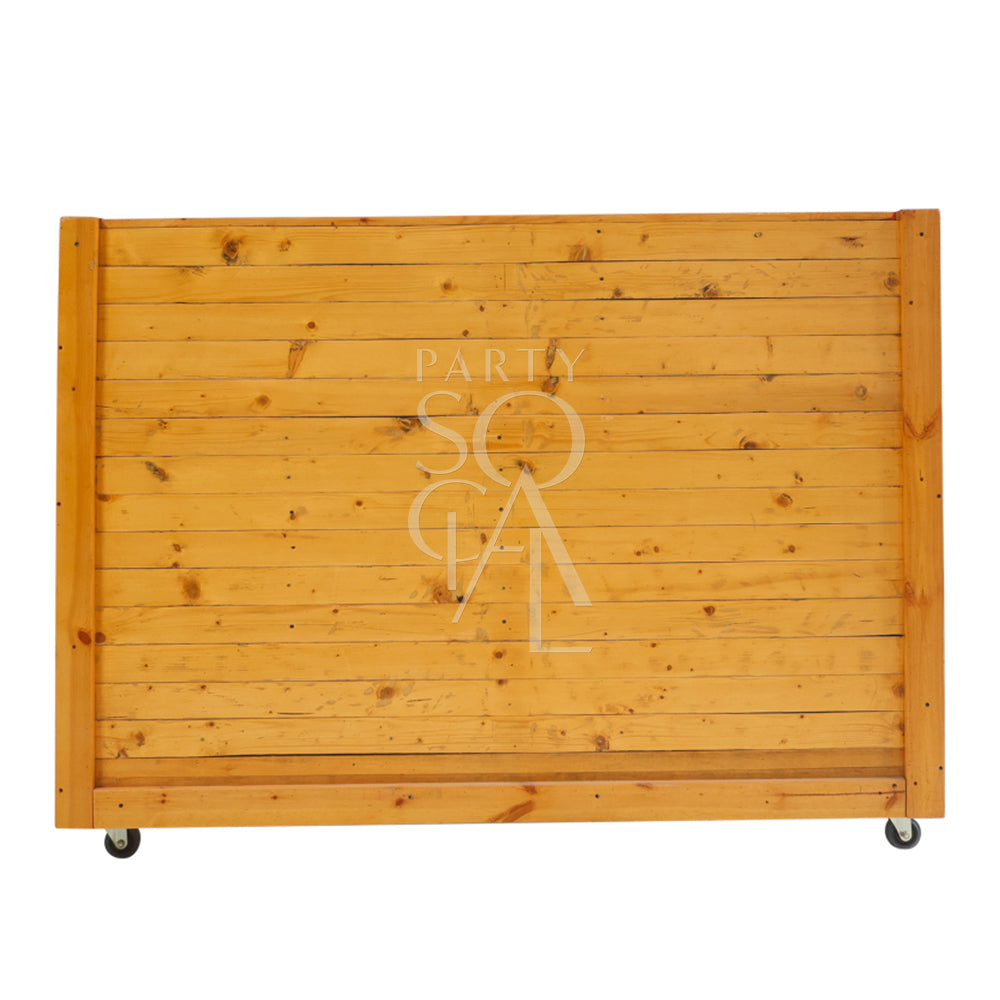 Charming rustic DJ booth with a weathered wood finish and vintage-inspired design. The booth features a sturdy, functional setup with ample space for DJ equipment and a textured, natural look that adds a touch of character and warmth to any event or performance area.