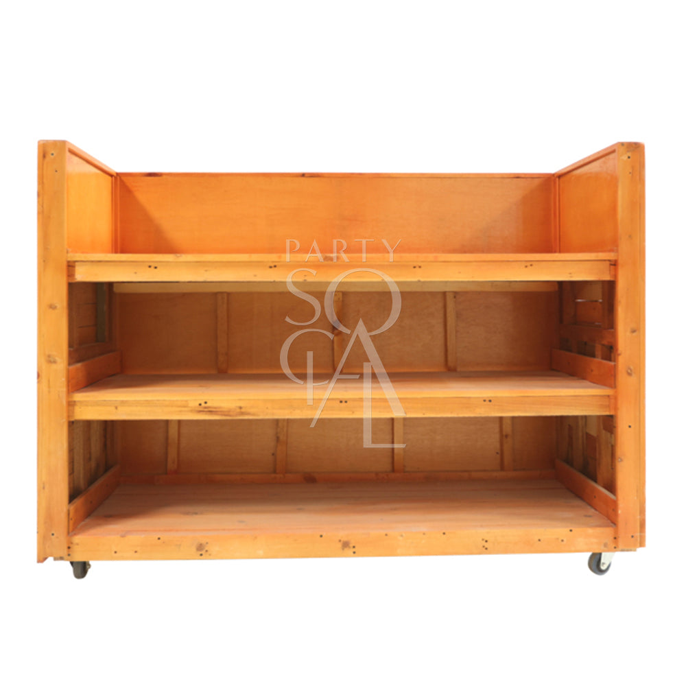 Charming rustic DJ booth with a weathered wood finish and vintage-inspired design. The booth features a sturdy, functional setup with ample space for DJ equipment and a textured, natural look that adds a touch of character and warmth to any event or performance area.