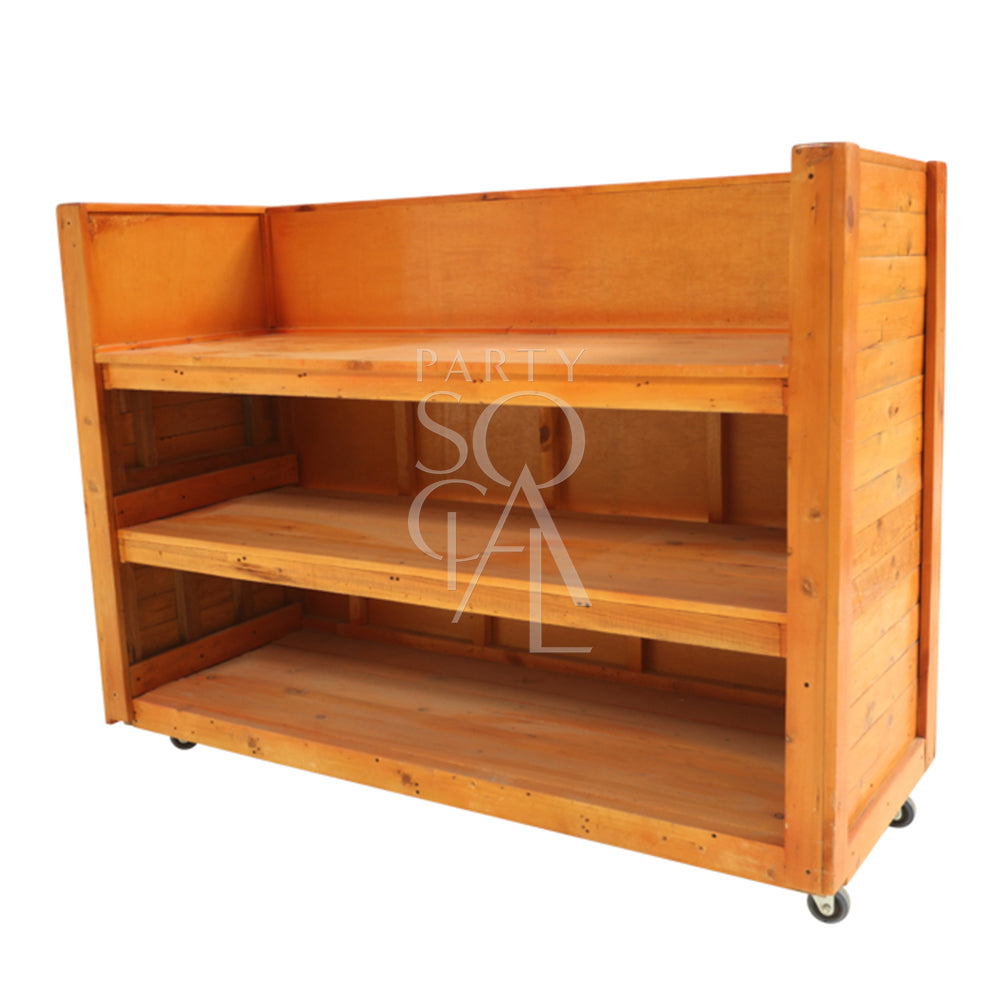 Charming rustic DJ booth with a weathered wood finish and vintage-inspired design. The booth features a sturdy, functional setup with ample space for DJ equipment and a textured, natural look that adds a touch of character and warmth to any event or performance area.