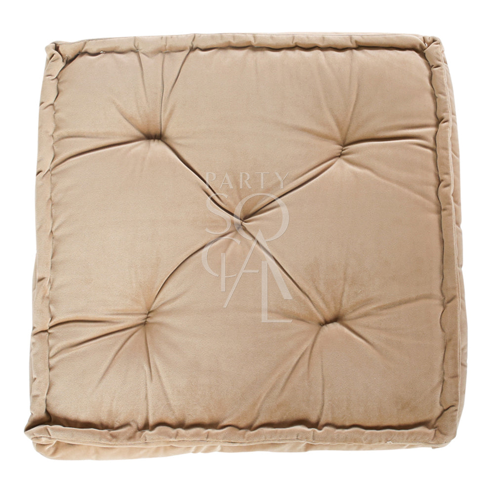 Elegant floor cushion in soft sand velvet, showcasing a smooth and plush texture. The neutral sand color adds a warm and subtle touch, making it a versatile and refined addition to any room or decor.