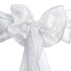Chic organza chair sash in silver, with a sheer, lustrous fabric that offers a subtle shimmer. The silver hue adds a modern and sophisticated touch, ideal for enhancing the elegance of any seating arrangement.
