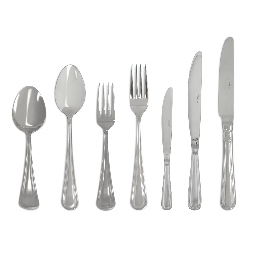 Classic simple silver cutlery set with a clean and straightforward design, offering a versatile and timeless option for any dining occasion.
