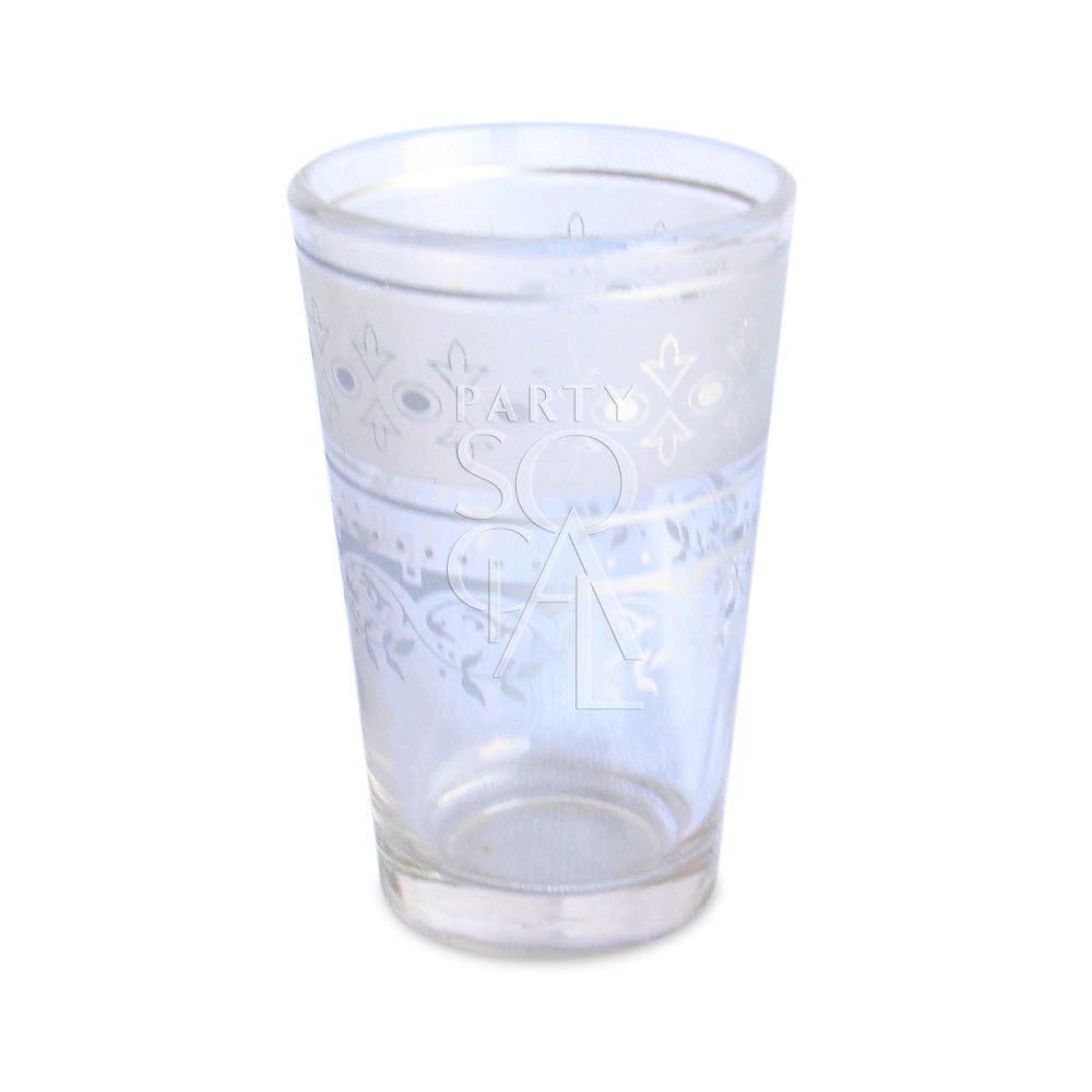 Moroccan tea glasses with intricate designs, ideal for traditional tea service.