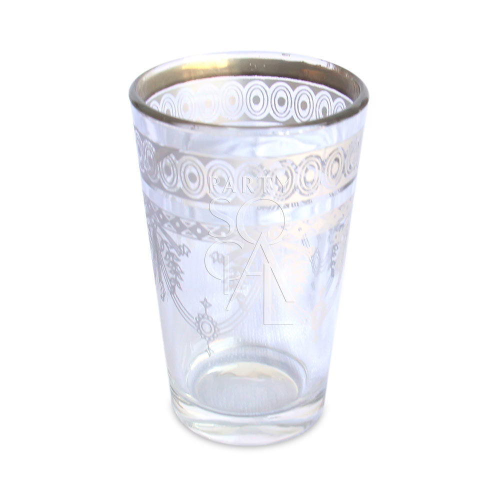 Moroccan tea glasses with intricate designs, ideal for traditional tea service.