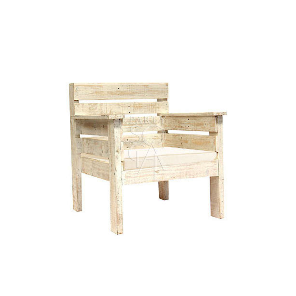 White wood armchair with a classic design, featuring a sturdy frame, comfortable padded seat, and elegant backrest. Ideal for adding a touch of sophistication to any living space or dining area.