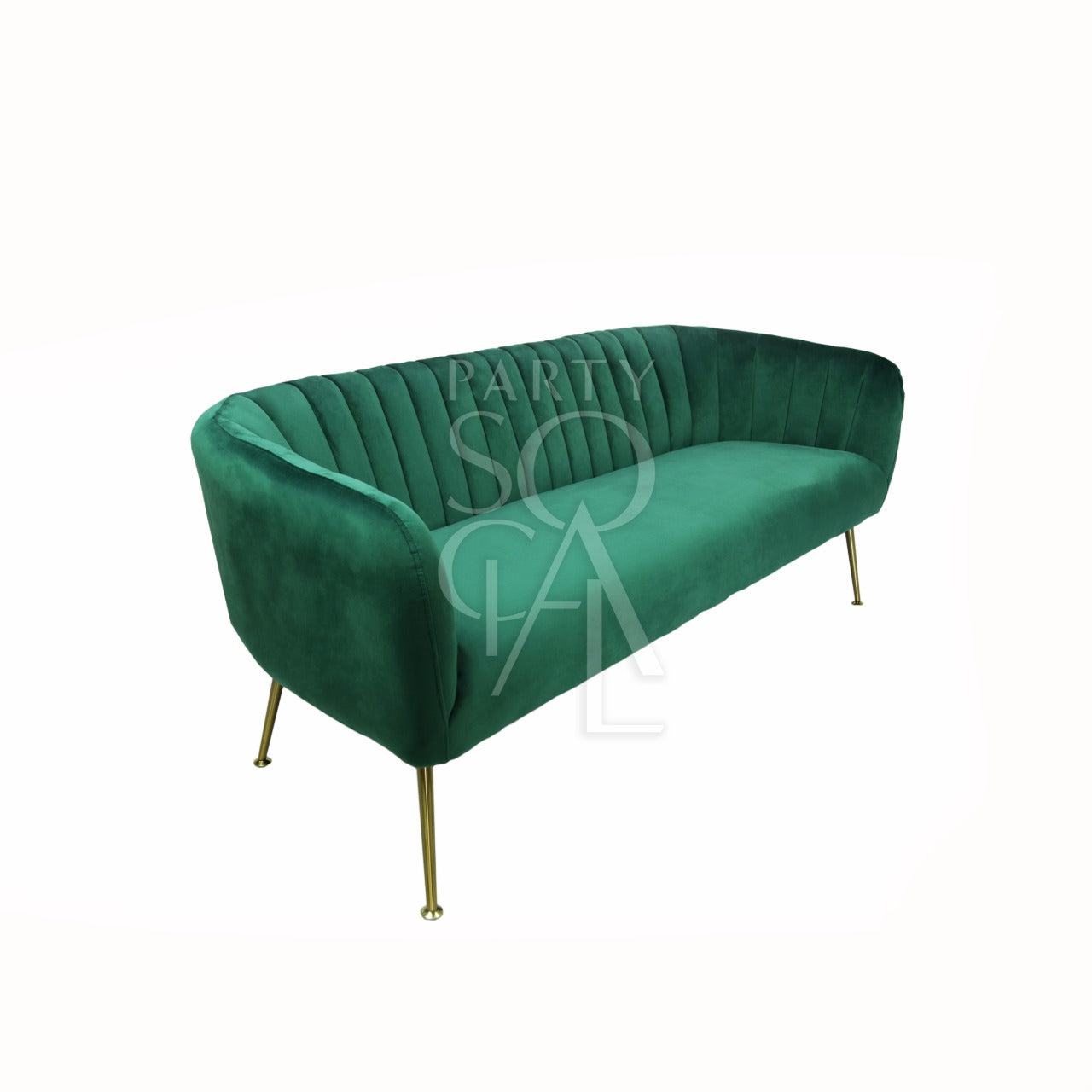 Luxurious 3-seater sofa in rich royal green velvet. The sofa boasts a sumptuous texture, offering both elegance and comfort with its plush cushioning and sleek, modern design. Perfect for adding a bold touch of color and sophistication to any room.