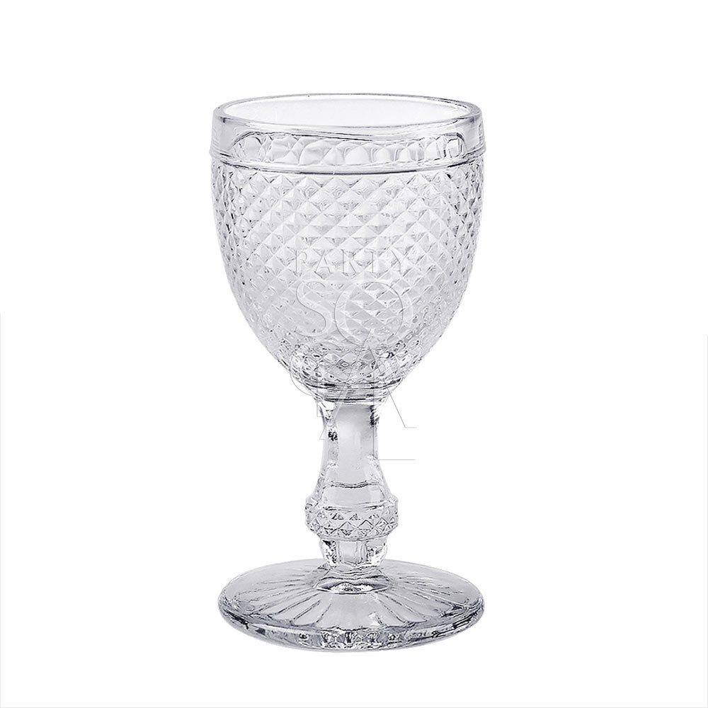 Classic vintage-style goblet with a clear finish and diamond pattern, perfect for any occasion.