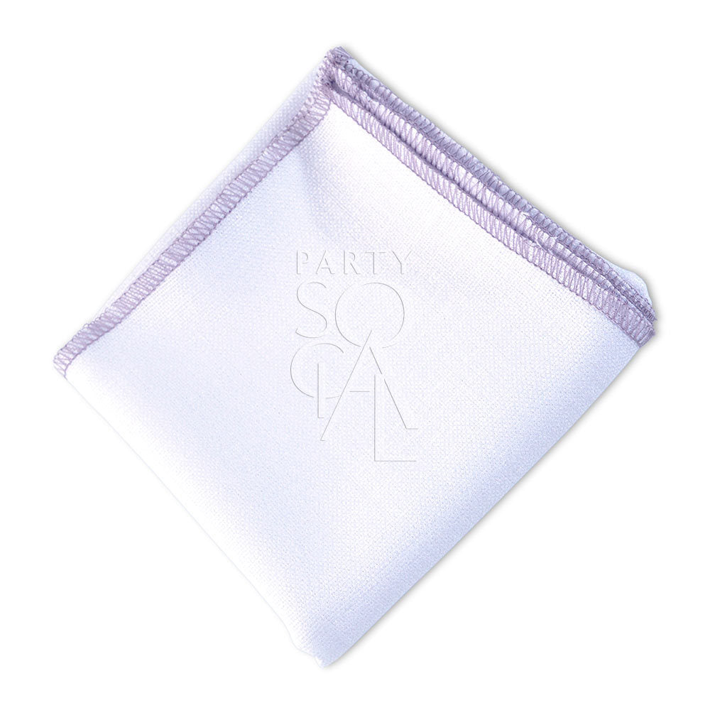 Crisp white linen blend napkin with grey hemstitch detailing, offering a clean and classic look with a touch of sophistication.