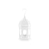 Elegant white Moroccan lanterns with intricate cut-out patterns, featuring a delicate design and soft white finish, adding a touch of exotic charm and sophistication to any space.