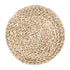 Stylish cane placemat featuring a woven design with a natural, textured finish. The placemat’s subtle, earthy tones and intricate weave add a touch of rustic charm and elegance to any dining table, providing both functionality and aesthetic appeal.