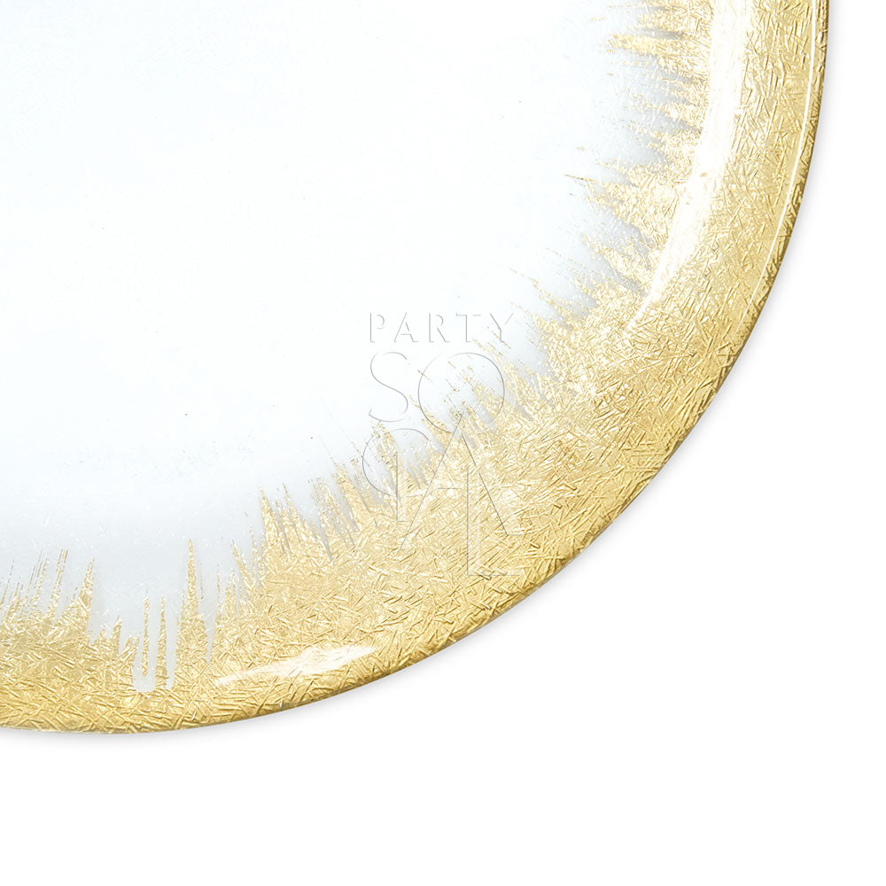 Charger plate featuring a striking gold skyline design, adding a touch of modern sophistication and urban flair to your table setting with its detailed, cityscape-inspired pattern.