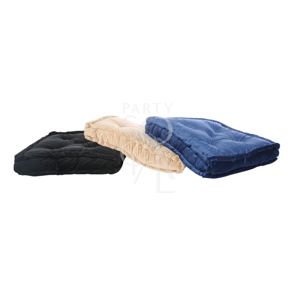 Elegant floor cushion in soft sand velvet, showcasing a smooth and plush texture. The neutral sand color adds a warm and subtle touch, making it a versatile and refined addition to any room or decor.