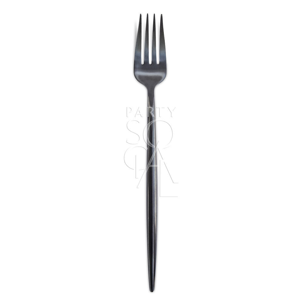 Sleek modern black cutlery set featuring a contemporary design with a matte finish, adding a stylish and sophisticated touch to any dining table.