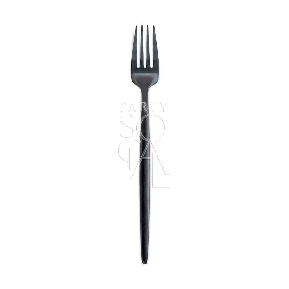Sleek modern black cutlery set featuring a contemporary design with a matte finish, adding a stylish and sophisticated touch to any dining table.