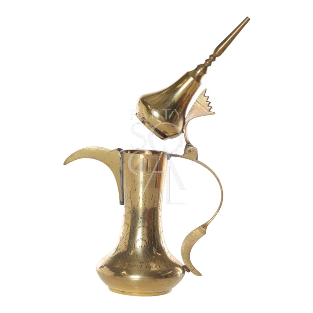 Traditional Dallah Arabic coffee pot, featuring an elegantly curved spout and handle with intricate detailing. The pot is designed with a classic, ornate shape and a polished finish, making it a stylish and functional piece for serving Arabic coffee.