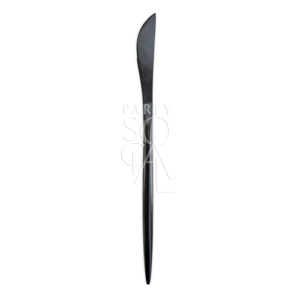 Sleek modern black cutlery set featuring a contemporary design with a matte finish, adding a stylish and sophisticated touch to any dining table.