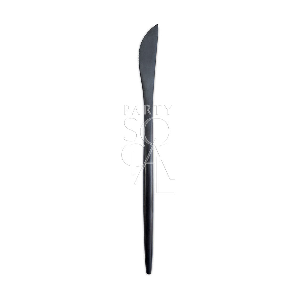 Sleek modern black cutlery set featuring a contemporary design with a matte finish, adding a stylish and sophisticated touch to any dining table.