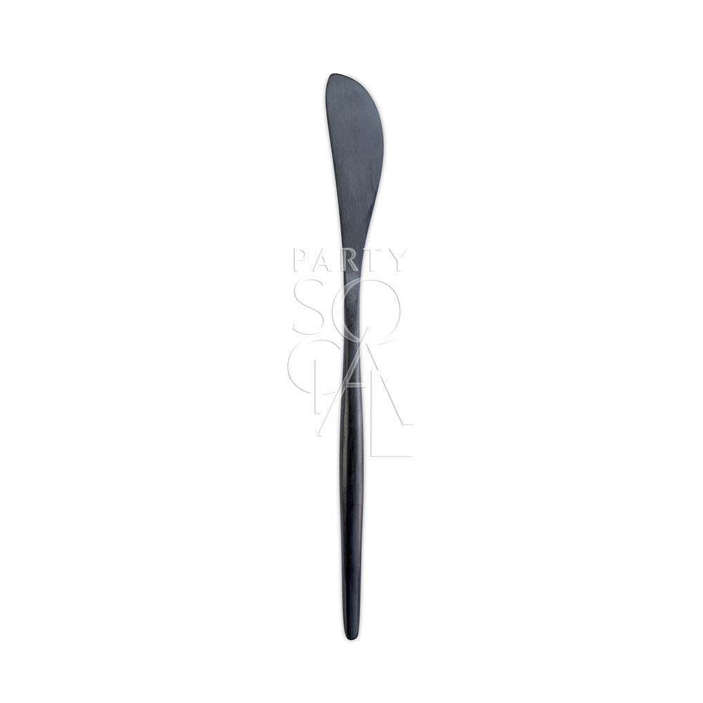 Sleek modern black cutlery set featuring a contemporary design with a matte finish, adding a stylish and sophisticated touch to any dining table.