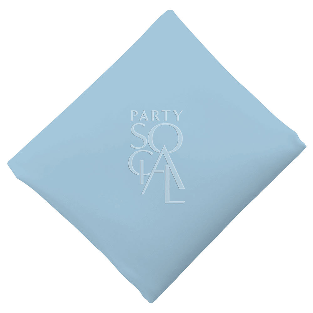 Soft dusty blue satin napkin, offering a cool and calming hue with a smooth, satin finish. The dusty blue color adds a serene and elegant touch, perfect for a relaxed and stylish table setting.
