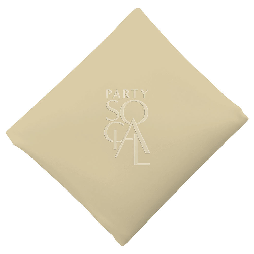 Opulent gold satin napkin, featuring a bright and luxurious color with a shimmering finish. The gold satin adds a touch of glamour and elegance, perfect for a festive and upscale table setting.
