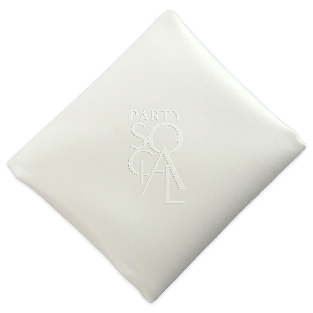 Crisp white satin napkin, featuring a clean and classic color with a smooth, glossy finish. The white satin adds a timeless and elegant touch, suitable for any table setting from casual to formal.