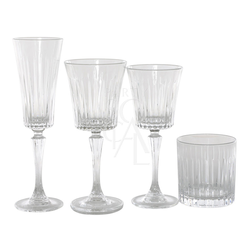Luxurious crystal Paris glasses with a refined, elegant design and intricate detailing. The glasses feature a brilliant, clear crystal finish that enhances their sophisticated appearance, making them perfect for serving fine beverages and adding a touch of glamour to any table setting or special occasion.