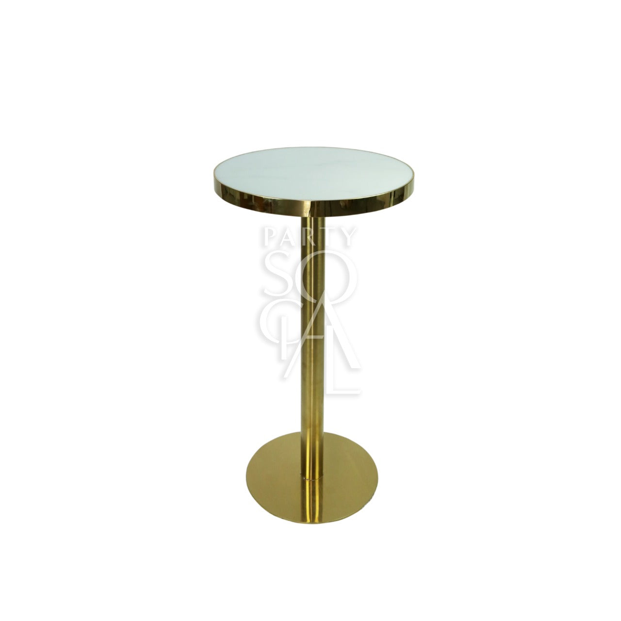 Elegant cocktail tables featuring a luxurious gold finish. These tables offer a sleek and modern design, perfect for adding a touch of glamour to any event or setting. The gold color enhances the table&