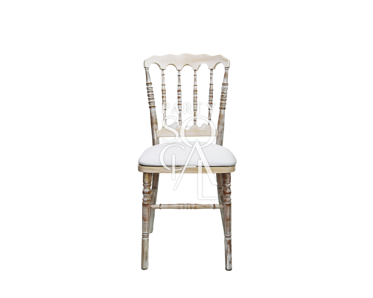 Napoleon creamwash chair featuring a classic design with a soft cream finish. This elegant chair combines traditional styling with a contemporary wash effect, making it a stylish addition to formal dining rooms, event spaces, or home interiors. The neutral color and sophisticated design ensure it complements a wide range of decor styles.
