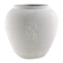 A round, off white lined pot made of ceramic, featuring a sleek and modern design. The off white color and lined texture add a touch of elegance and sophistication, making it a stylish addition to any decor, perfect for holding plants or decorative items.