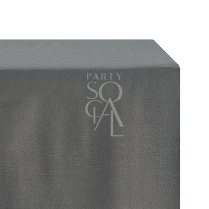 A rectangular linen blend tablecloth in dark grey, with a modern and sleek appearance. This sophisticated tablecloth adds depth and refinement to your dining area, perfect for contemporary settings and upscale occasions.