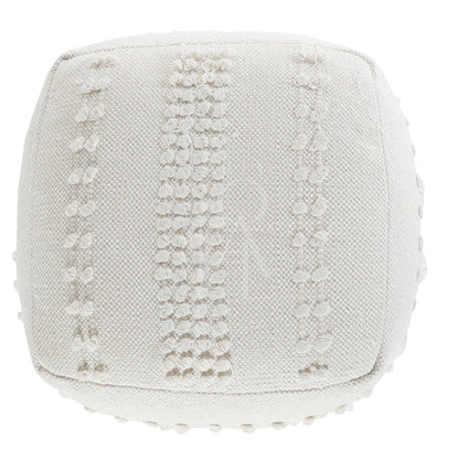 A fabric and jute pouf in white, showcasing a clean and minimalist design that blends the natural texture of jute with soft white fabric. Ideal for enhancing living spaces with a fresh and modern accent.