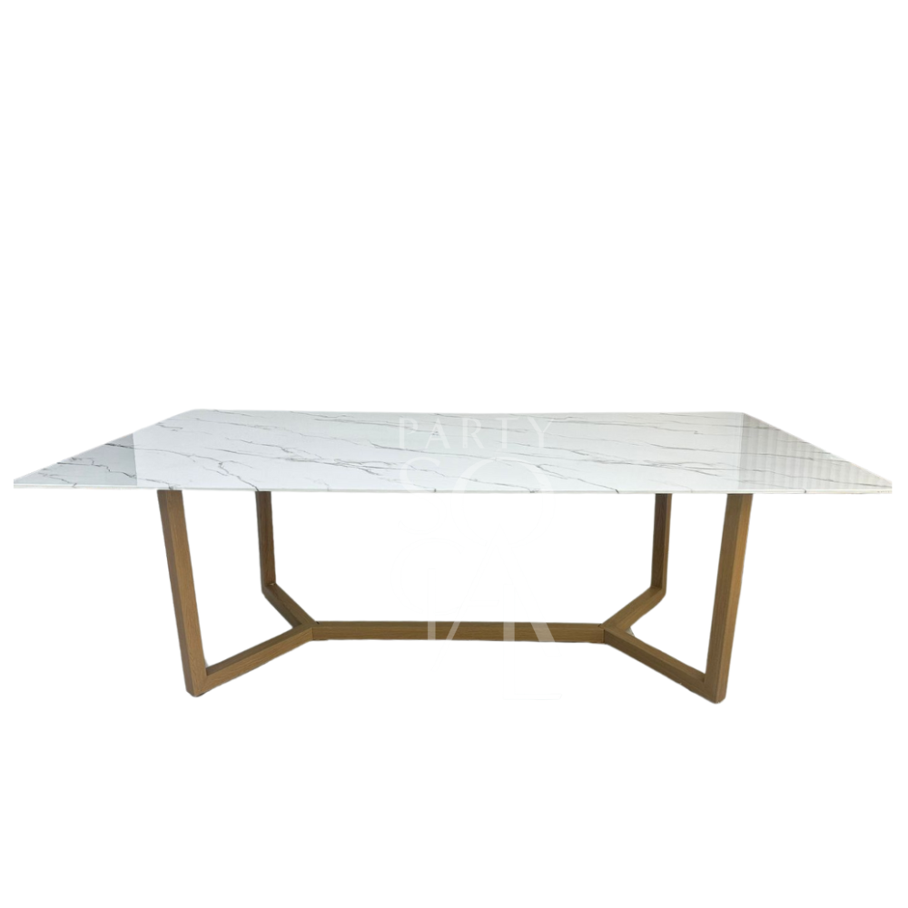 A table with a natural base and a white marble top, featuring a harmonious and elegant design. The natural base adds warmth and an earthy touch, while the white marble top provides a clean and sophisticated finish. This table creates a refined and stylish focal point for any decor.