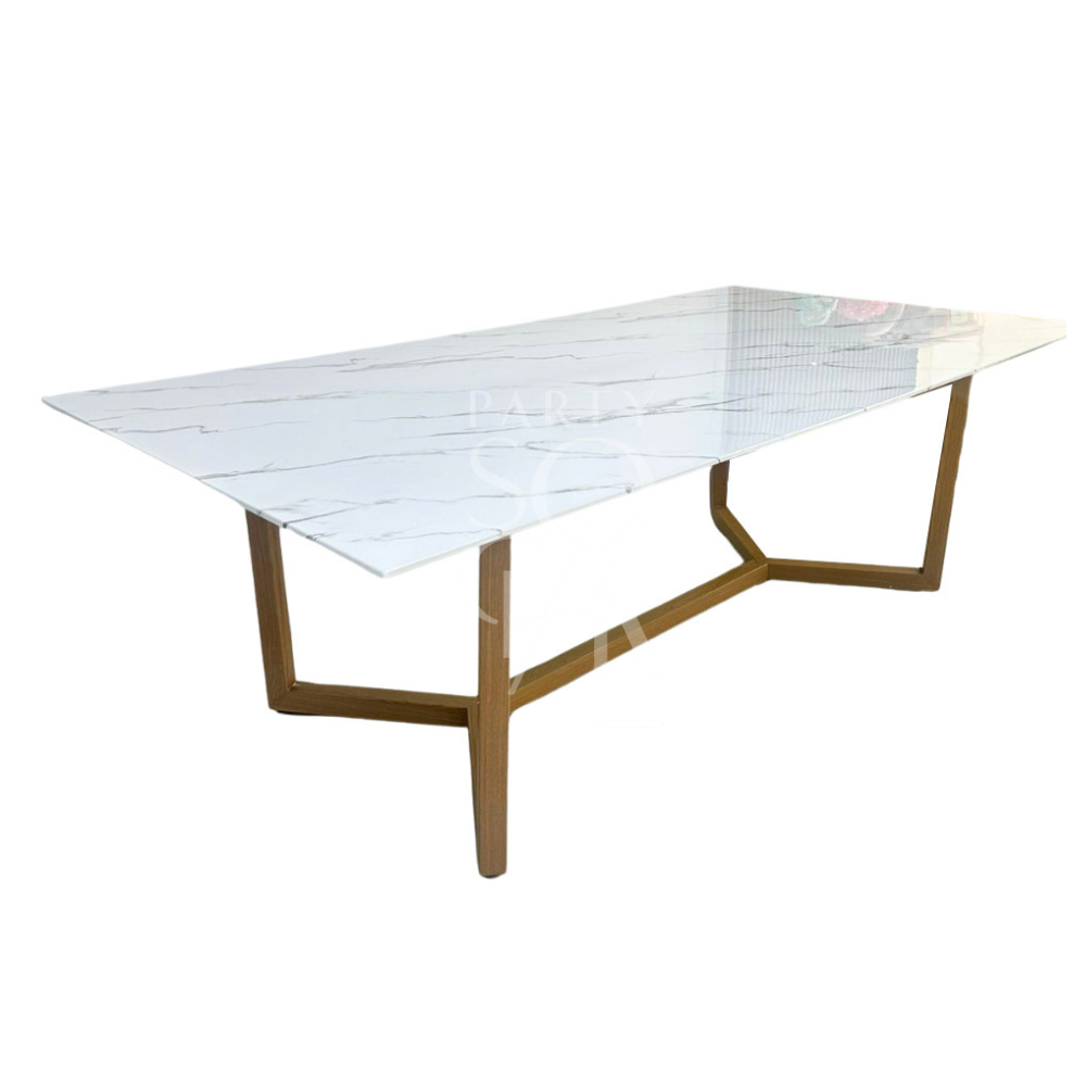 A table with a natural base and a white marble top, featuring a harmonious and elegant design. The natural base adds warmth and an earthy touch, while the white marble top provides a clean and sophisticated finish. This table creates a refined and stylish focal point for any decor.