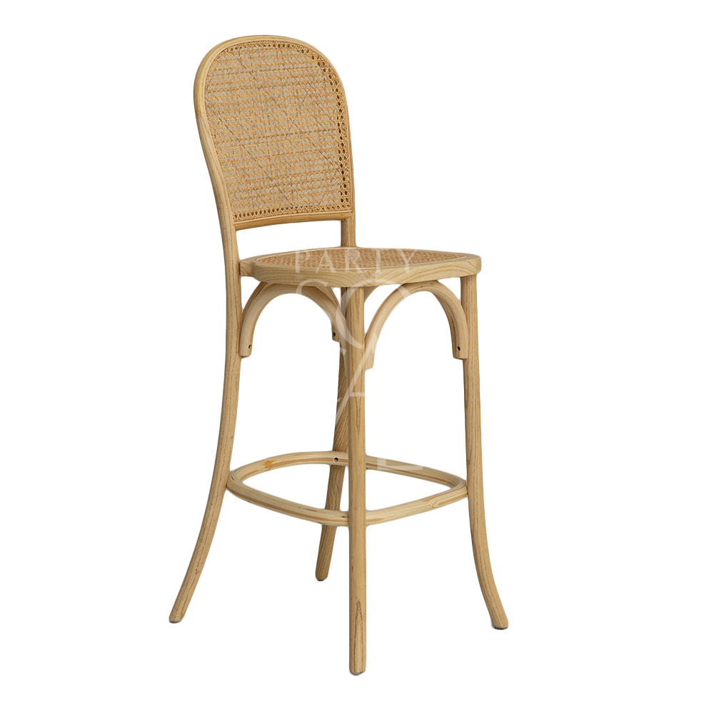 A wood rattan stool, featuring a natural and rustic design. The stool combines a sturdy wooden frame with a rattan seat, offering a stylish and comfortable seating option. Perfect for adding a touch of organic charm to any space, whether for home decor, cafes, or casual seating areas.