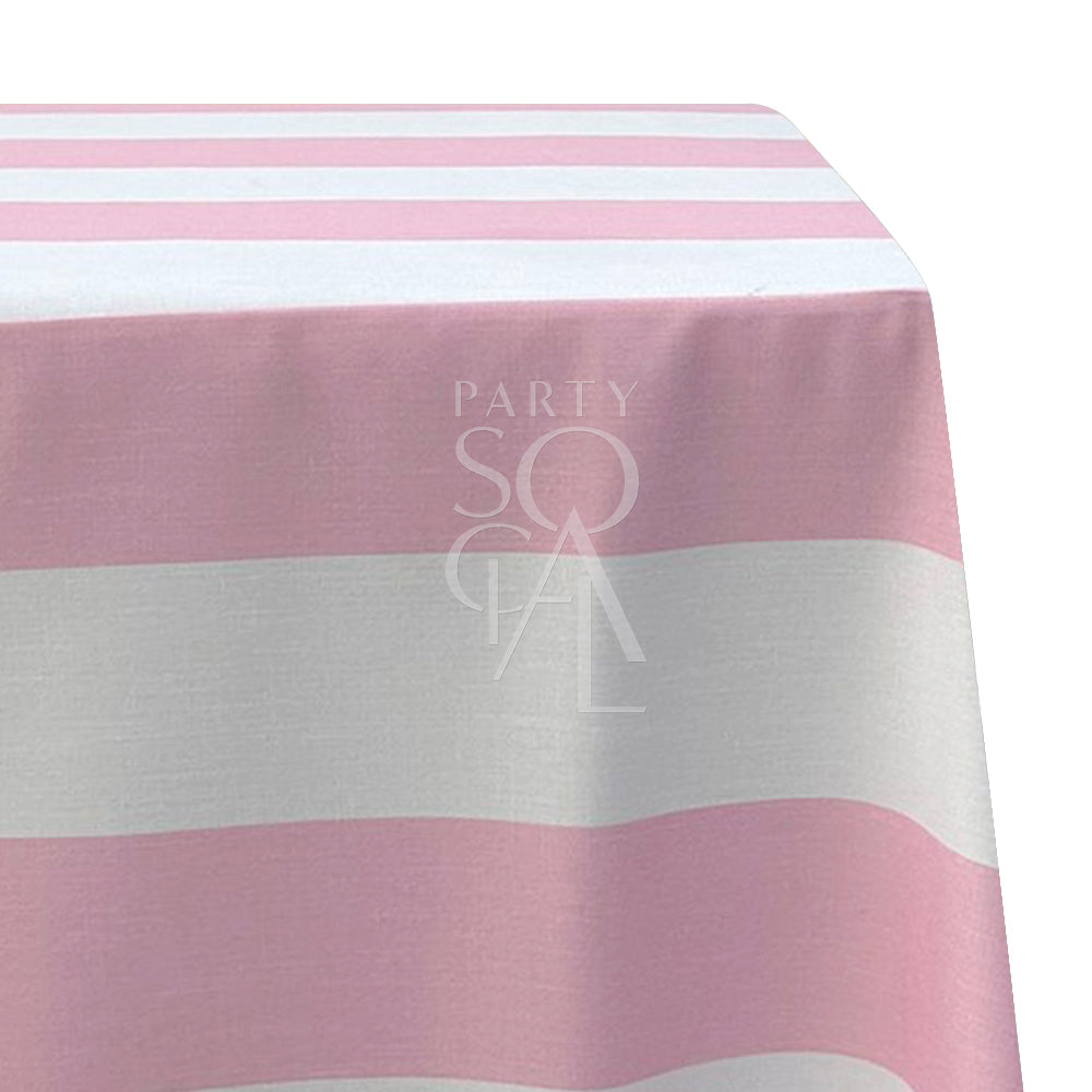 A small stripes rectangular tablecloth in soft pink, featuring a delicate pattern of thin stripes. This charming and stylish tablecloth adds a touch of warmth and elegance to your dining area, ideal for both everyday use and special occasions.