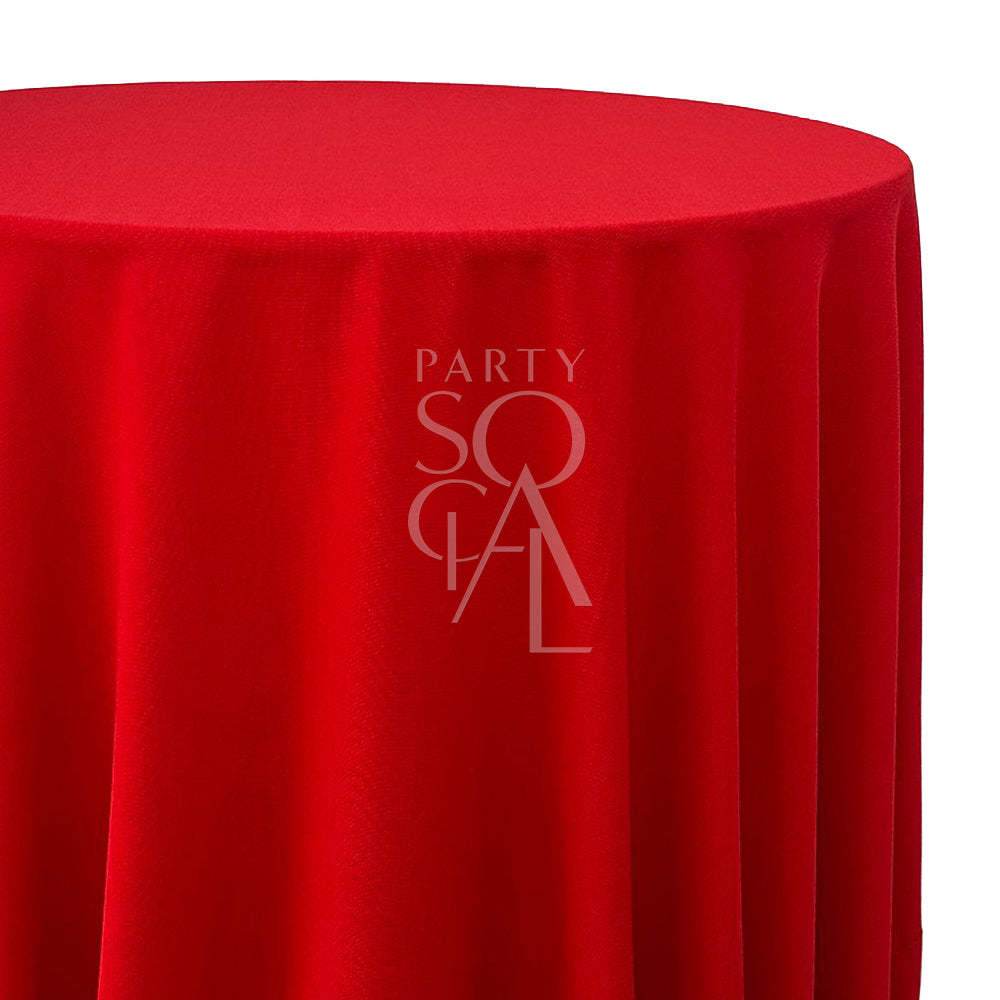 Round cotton linen tablecloth in vibrant red, offering a bold and lively tone. The red color adds energy and warmth, ideal for creating a festive and inviting table setting.