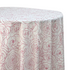 A round tablecloth in pink featuring a charming floral pattern. This elegant tablecloth adds a touch of sophistication and warmth to your dining setting, ideal for both casual meals and special occasions. The soft pink color and floral design create a delightful and inviting atmosphere.