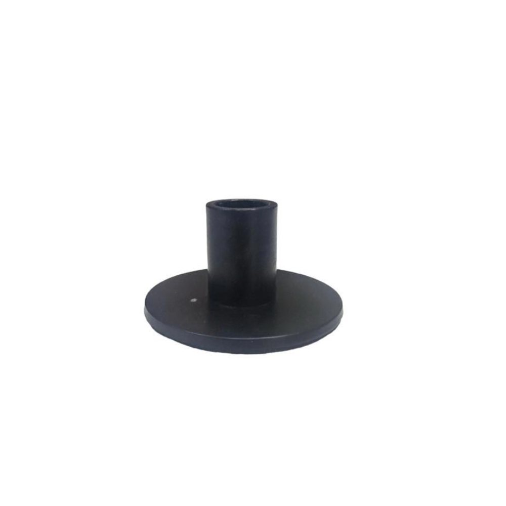 A low candle holder featuring a sleek black design. This elegant piece adds a touch of modern sophistication to any setting, ideal for creating a stylish and understated ambiance.