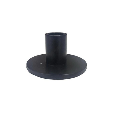 A low candle holder featuring a sleek black design. This elegant piece adds a touch of modern sophistication to any setting, ideal for creating a stylish and understated ambiance.