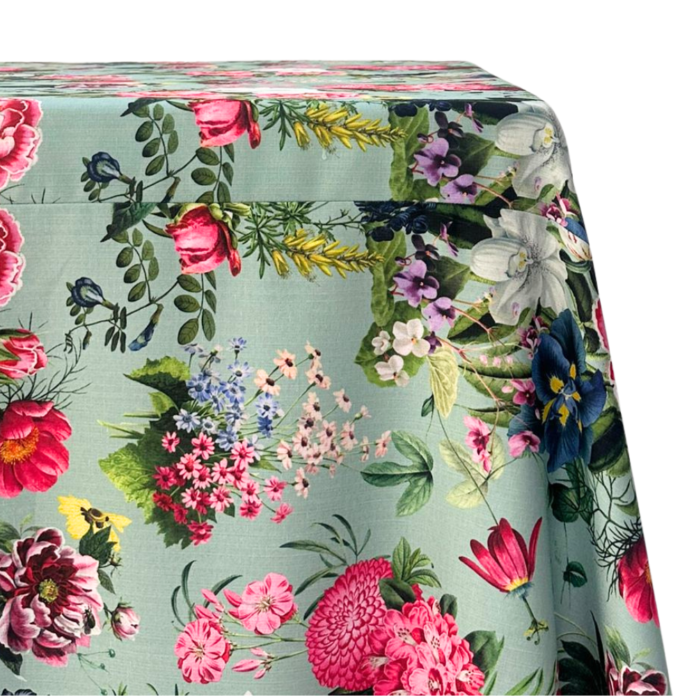 A pink peonies rectangular tablecloth featuring a vibrant, floral design. This high-quality tablecloth adds a touch of elegance and charm to your dining table. Made from durable, easy-to-care-for fabric, it is perfect for enhancing any meal or event with a burst of color. Ideal for both everyday use and special occasions, it provides a stylish and sophisticated look to any table setting. Available in various sizes to fit your needs.