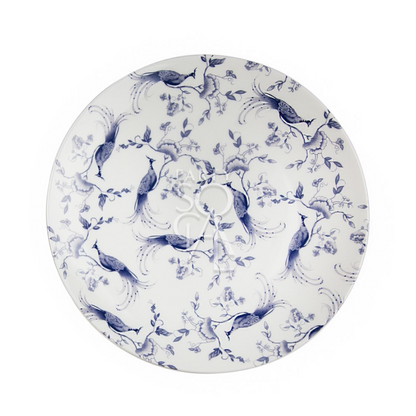 Vibrant plates featuring a detailed blue peacock design, perfect for adding a touch of elegance and color to any dining setting.