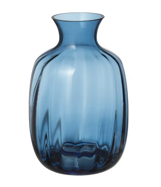 A cylindrical glass vase in vibrant blue, featuring a sleek and elegant design. The blue glass adds a pop of color and a touch of sophistication, making it a stylish centerpiece for floral arrangements or decorative accents in any space.