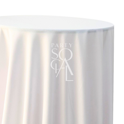 Round linen blend tablecloth in white, showcasing a clean and crisp tone. The white color adds a fresh and versatile elegance, ideal for any occasion, from casual to formal.