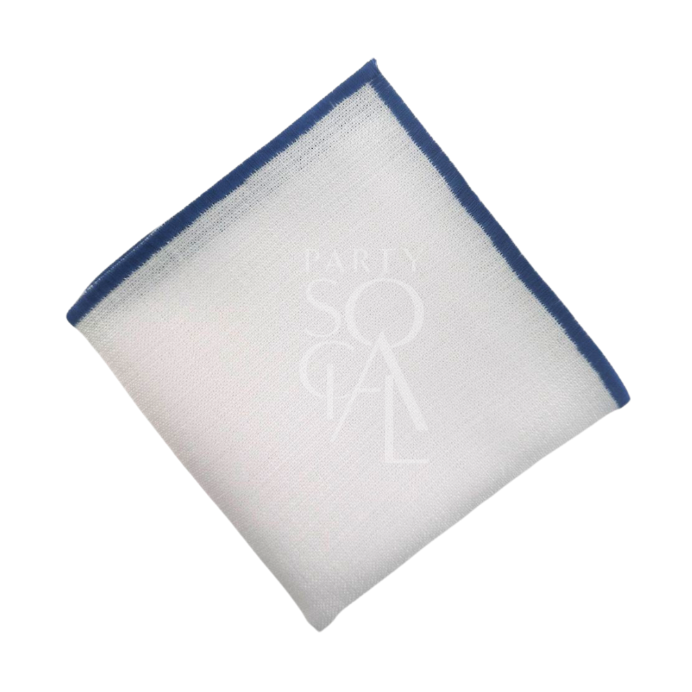 White napkin featuring a refined blue line border, offering a subtle pop of color. The blue-lined accent adds a fresh and elegant touch, perfect for a polished table setting.