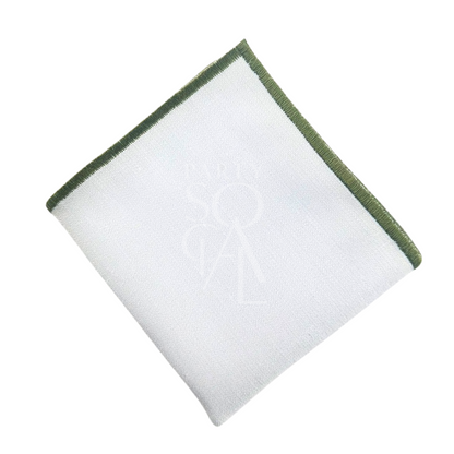 Crisp white napkin with a classic green line border, creating a fresh and vibrant look. The green-lined accent adds a lively and natural touch to the table setting.