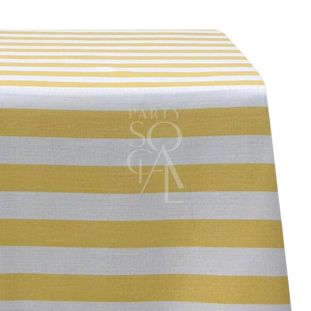 A small stripes rectangular tablecloth in vibrant yellow, featuring a pattern of subtle, thin stripes. This bright and cheerful tablecloth adds a touch of color and freshness to your dining area, ideal for both casual and formal occasions.