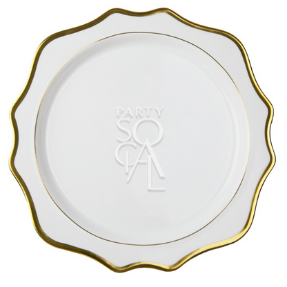 Elegant charger plate featuring a lotus flower design with intricate detailing. The plate&