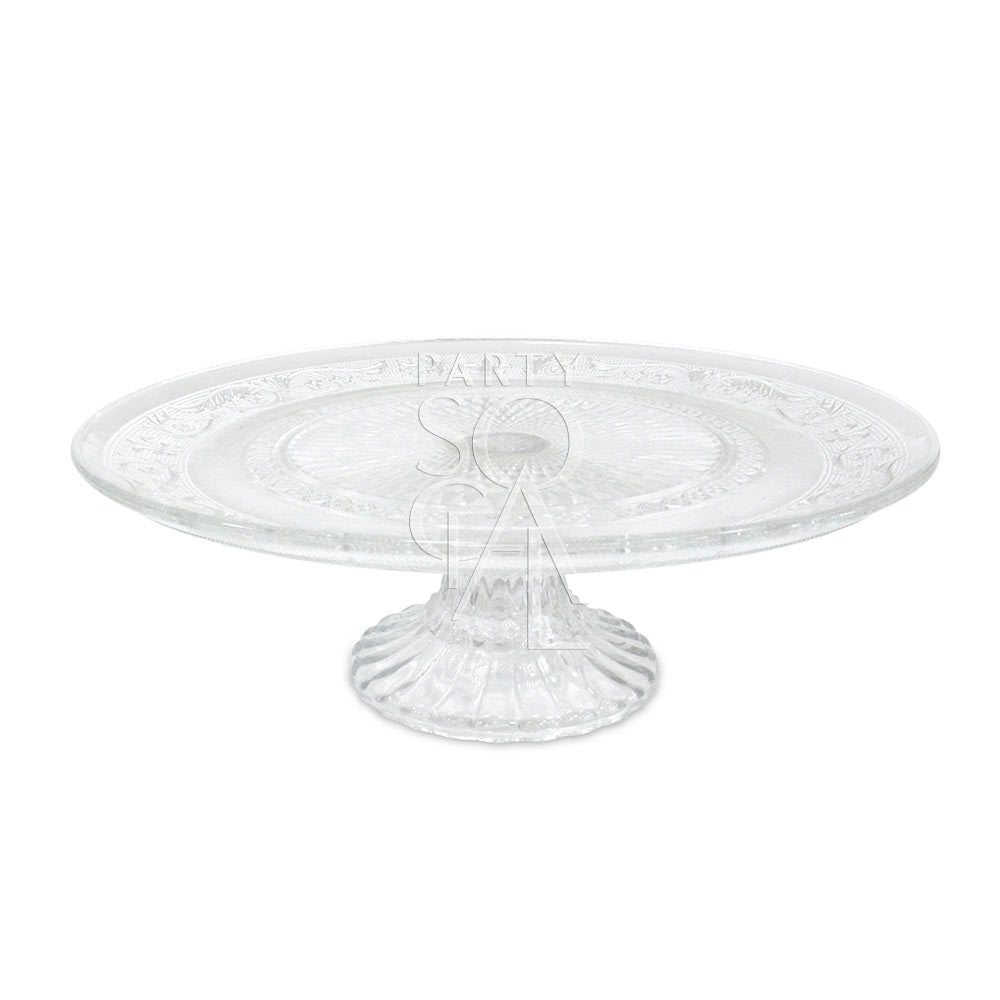 CAKE STAND - CLEAR ETCHED GLASS